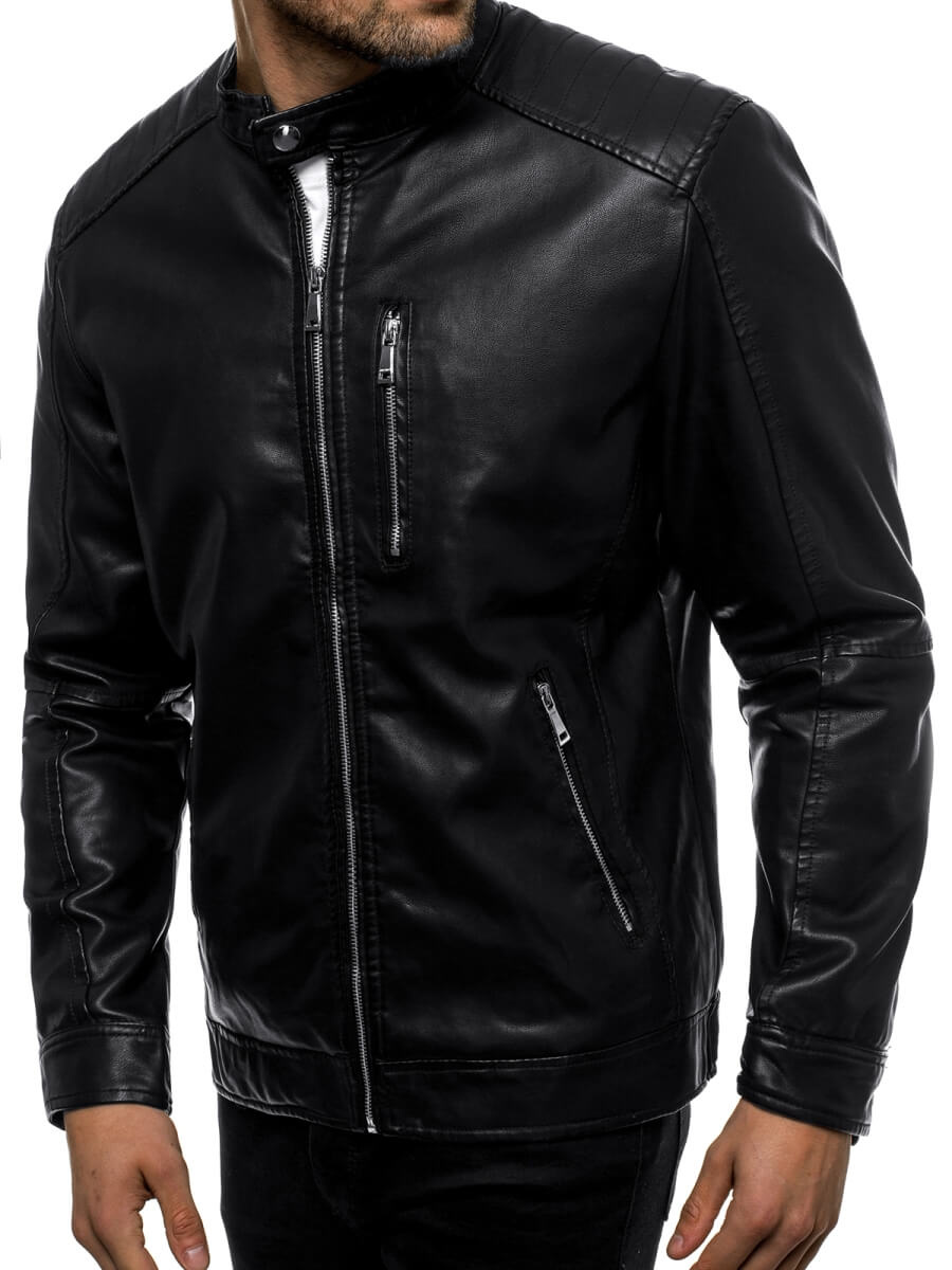 Chaqueta De Cuero De Hombre Negra OZONEE JB JP1149 OZONEE