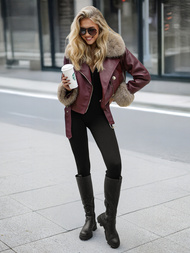 Chaqueta de cuero para mujer burdeos OZONEE JS/61M8512/6