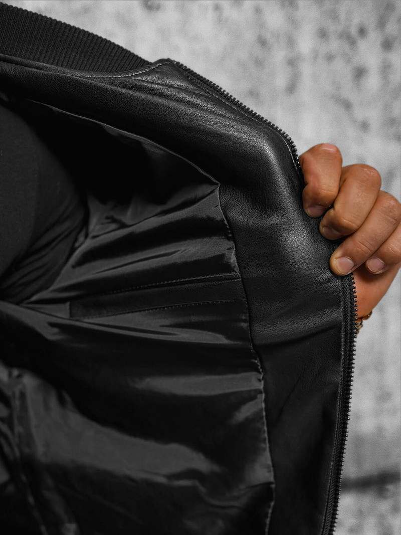 Chaqueta de cuero de hombre negra OZONEE JS/11Z8107