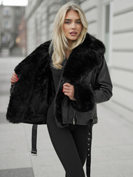 Chaqueta de cuero para mujer negra OZONEE JS/61M8507/392AZ