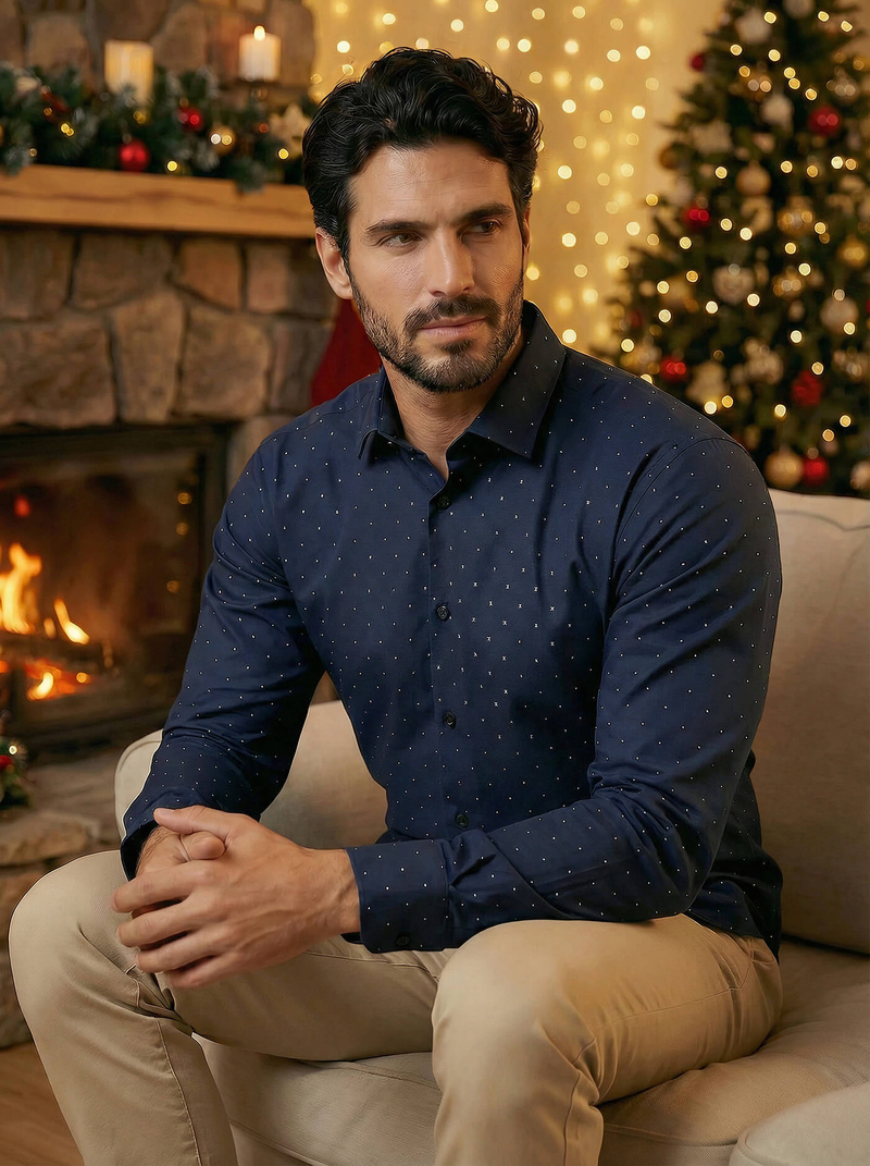 Camisa de hombre azul marino OZONEE V/V181Z