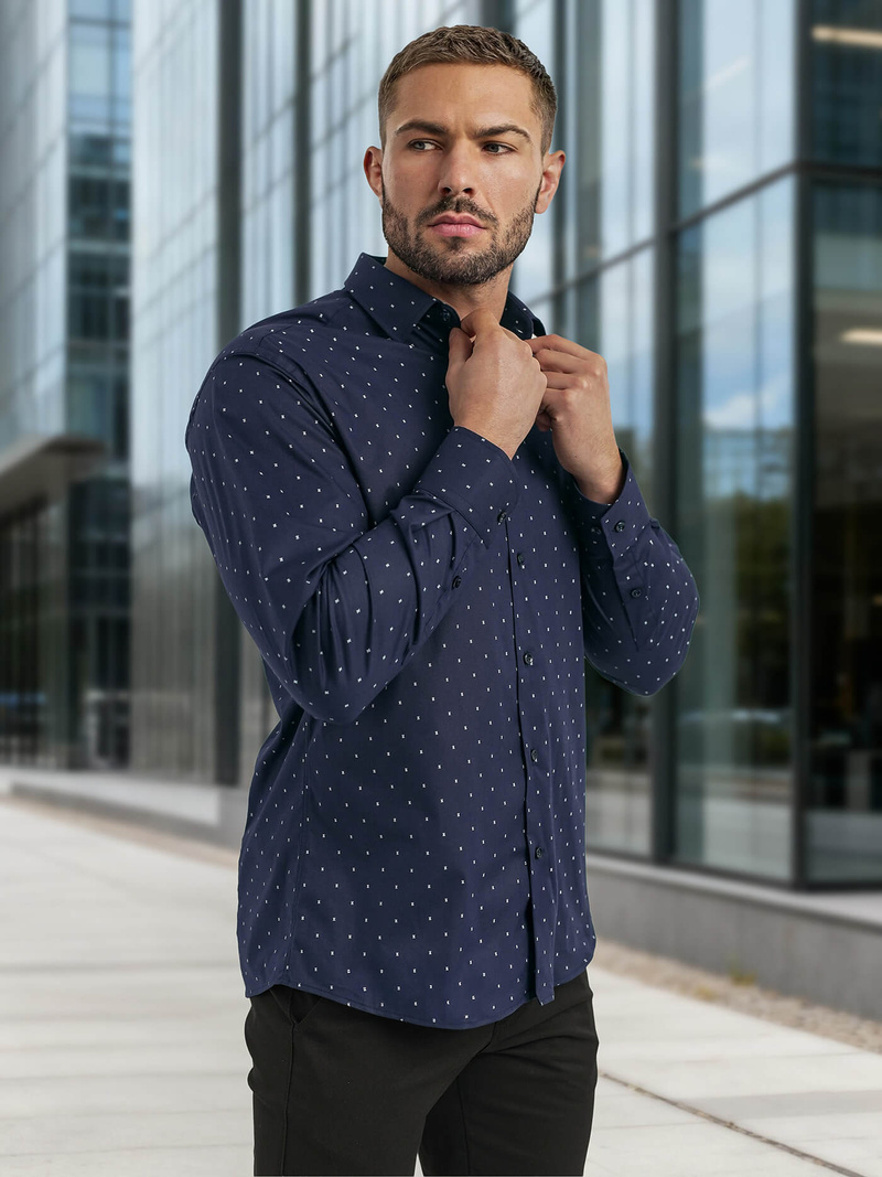 Camisa de hombre azul marino OZONEE V/V181