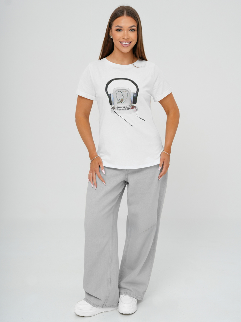 Camiseta de mujer blanco-negra OZONEE DJ77806