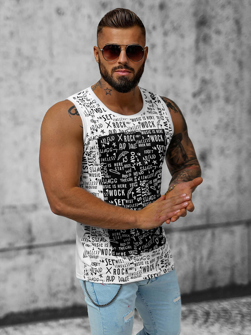 Camiseta sin mangas de hombre blanca OZONEE O/T103/1