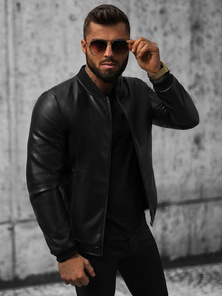 Chaqueta de cuero de hombre negra OZONEE JS/11Z8015