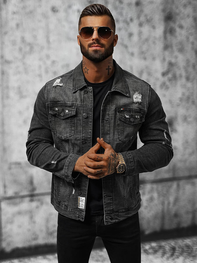 Chaqueta vaquera de hombre negra OZONEE NB/MJ515N