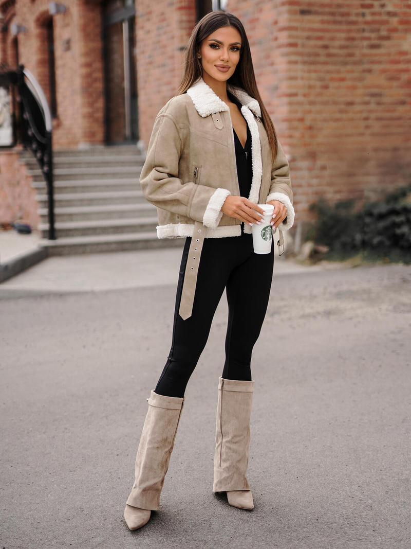 Chaqueta de cuero para mujer beige OZONEE O/81331