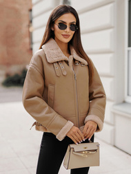 Chaqueta de cuero para mujer beige OZONEE JS/11Z8176