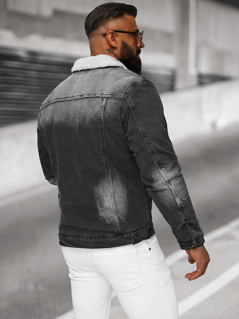 Chaqueta vaquera de hombre sherpa negra OZONEE NB/MJ513N