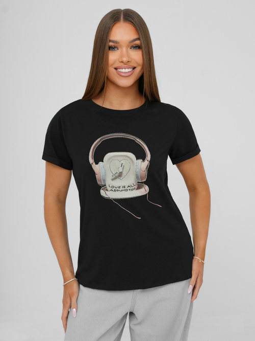Camiseta de mujer negra OZONEE DJ77806