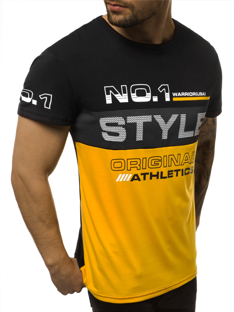 Camiseta de hombre negro-amarillo OZONEE JS/SS10900