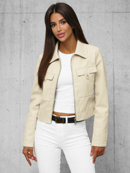 Chaqueta de cuero para mujer beige OZONEE O/G117Z