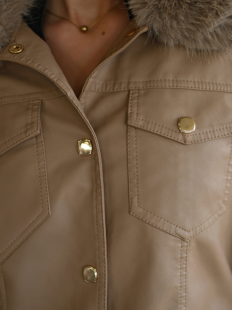 Chaqueta de cuero para mujer beige OZONEE JS/61M8513/84