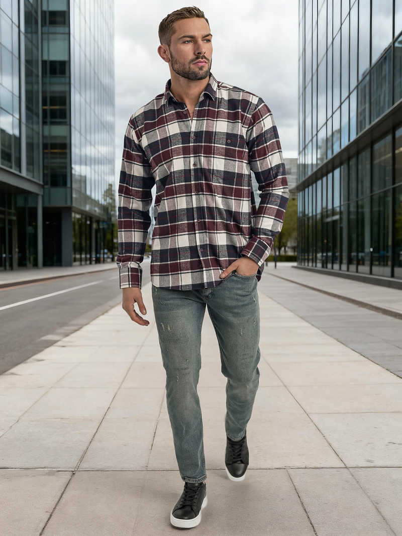 Camisa de hombre burdeos OZONEE V/V174