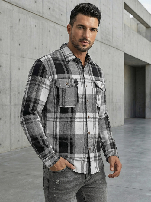 Camisa de hombre negro-blanca OZONEE NB/MC728N/3Z