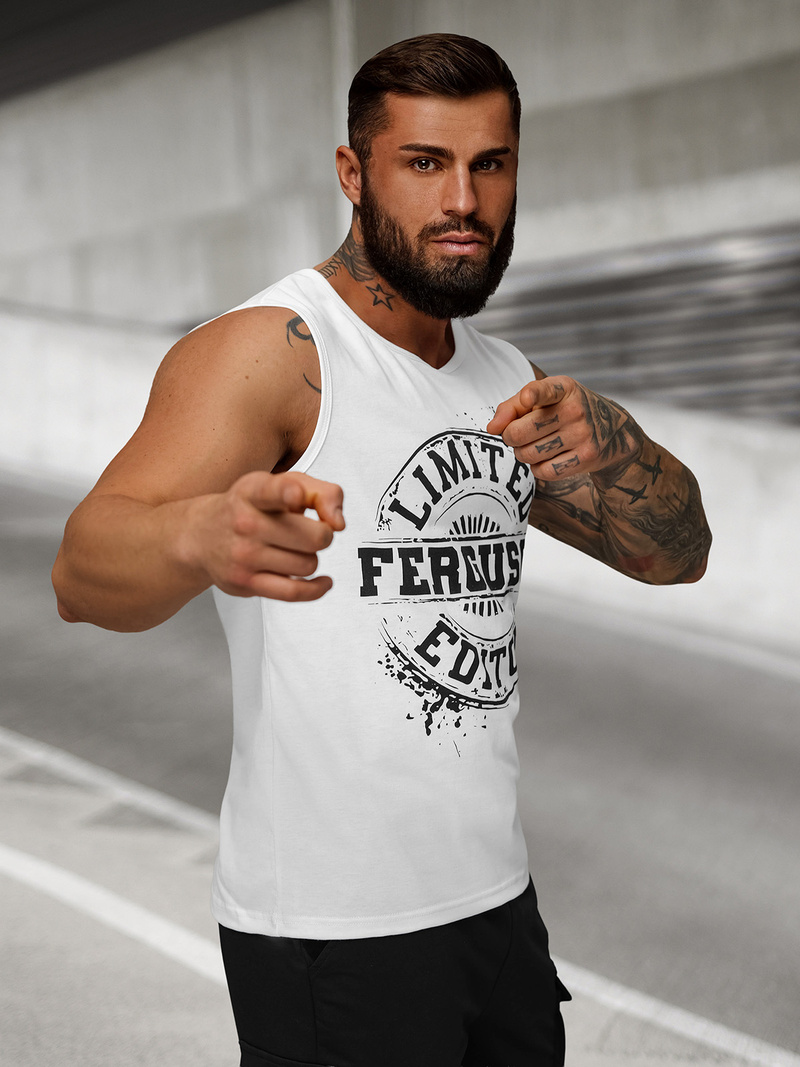 Camiseta sin mangas de hombre blanca OZONEE JS/8B1725/1Z