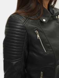 Chaqueta de cuero para mujer negra OZONEE JS/11Z8009