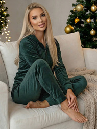 Chándal velour de mujer de verde-oscura OZONEE JS/8C1176/9Z