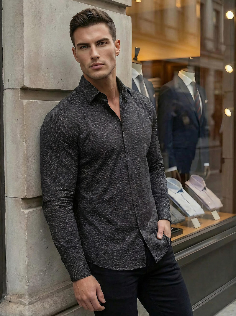 Camisa de hombre negra OZONEE V/V184Z