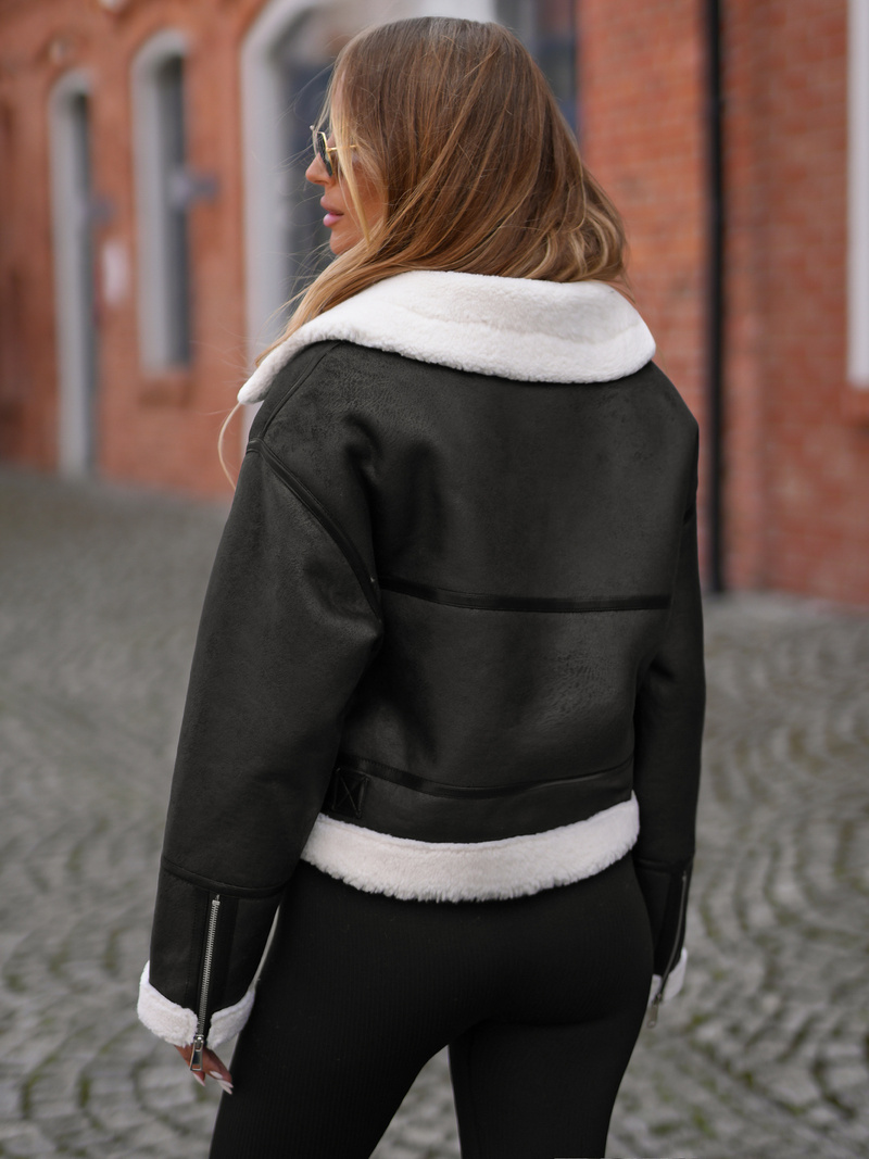 Chaqueta de cuero para mujer negra OZONEE JS/11Z8256