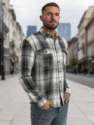 Camisa de hombre negro-blanca OZONEE NB/MC728N/4
