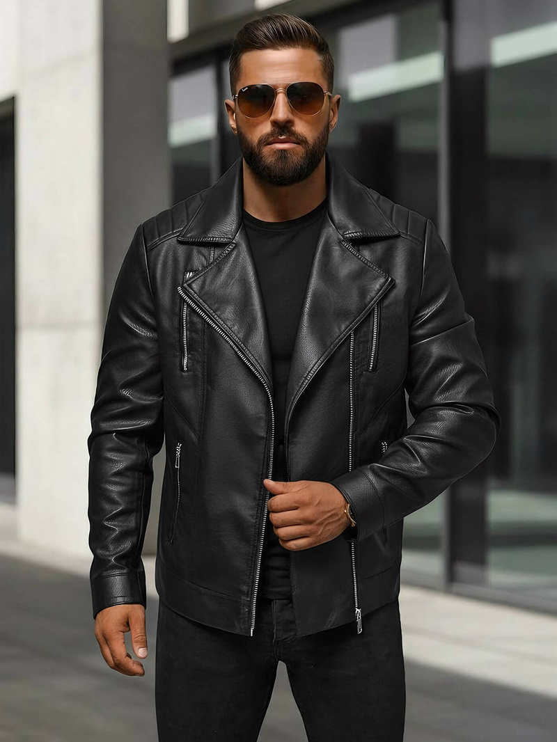 Chaqueta de cuero de hombre negra OZONEE JS/11Z8067Z