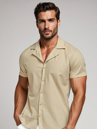Camisa de hombre con manga corta beige OZONEE O/Y971TZ