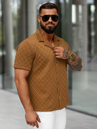 Camisa de hombre con manga corta marrón OZONEE O/B2257