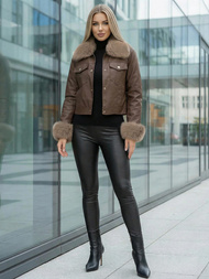 Chaqueta de cuero para mujer chocolate OZONEE JS/61M8513/158