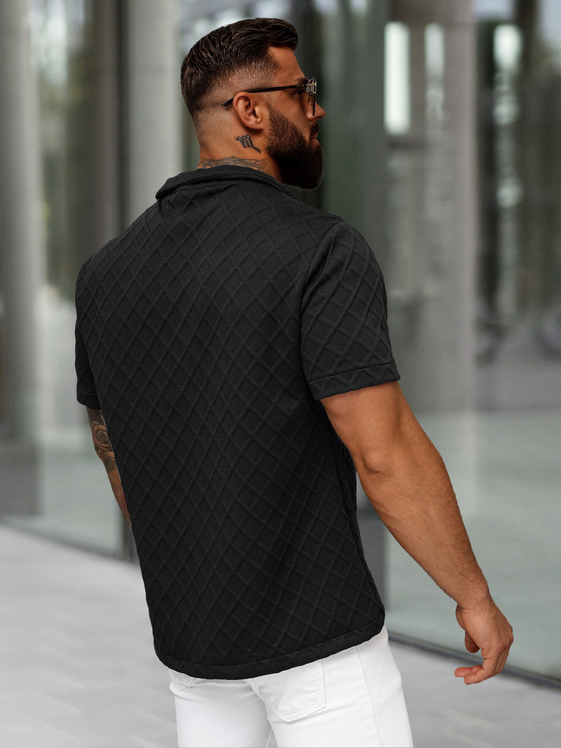 Camisa de hombre con manga corta negra OZONEE O/B2257