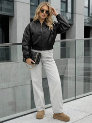 Chaqueta de cuero para mujer negra OZONEE JS/11Z8281Z