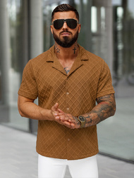 Camisa de hombre con manga corta marrón OZONEE O/B2257