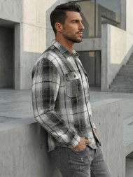 Camisa de hombre negro-blanca OZONEE NB/MC728N/4Z