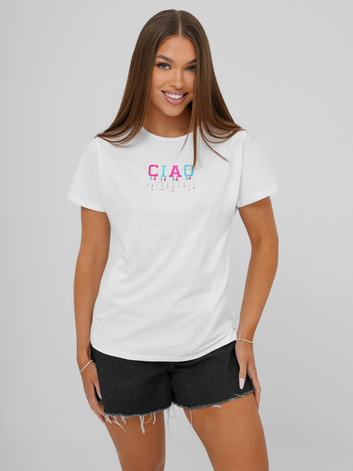 Camiseta de mujer blanco-rosa OZONEE JS/RJ77542