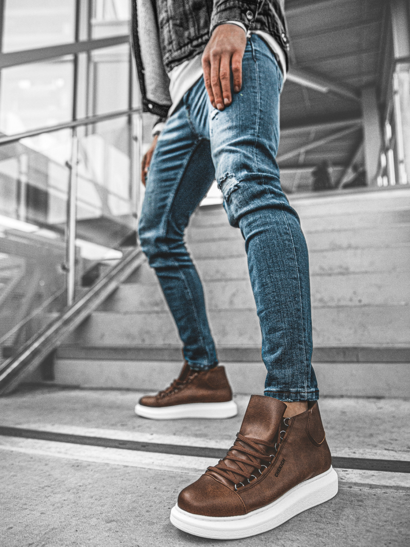 Sneakers altas de hombre marrón-blanco OZONEE CH/258