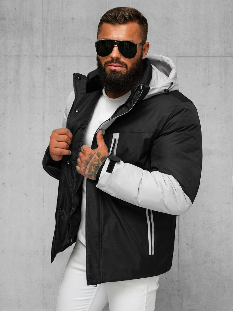 Chaqueta de hombre negro-gris OZONEE JS/91M9903/92Z