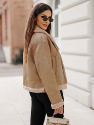 Chaqueta de cuero para mujer beige OZONEE JS/11Z8176