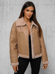 Chaqueta de cuero para mujer beige OZONEE JS/11Z8176Z