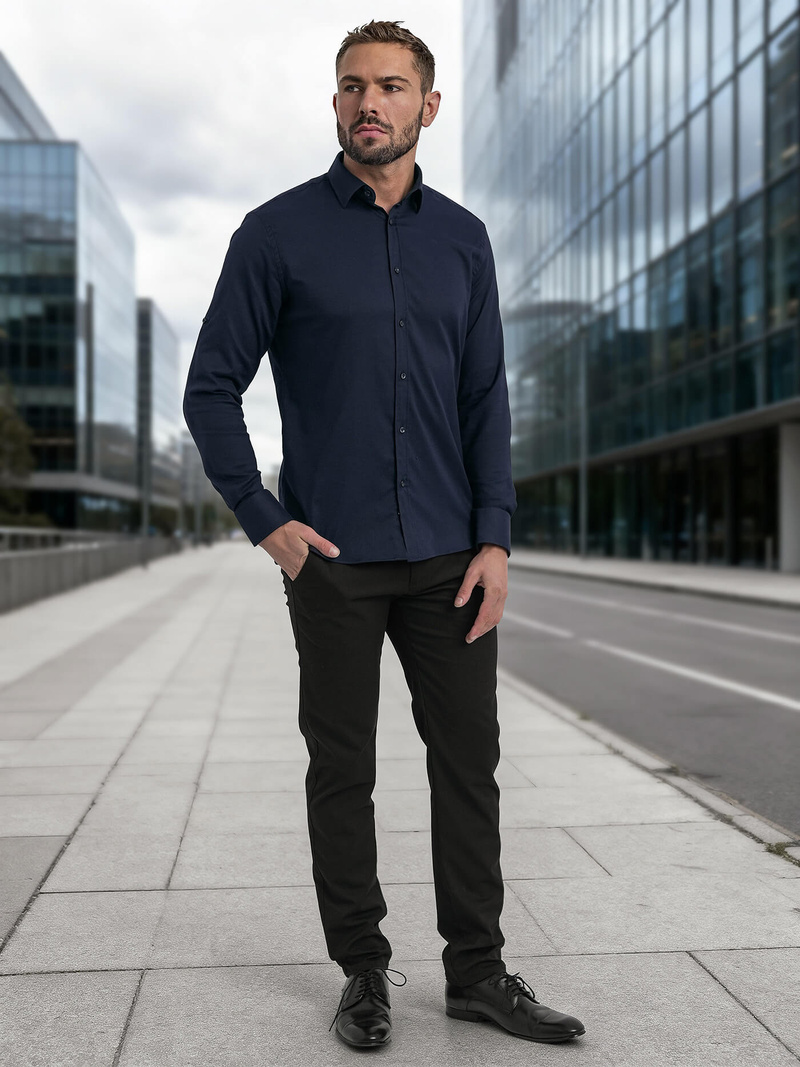 Camisa de hombre azul marino OZONEE V/V188