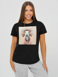 Camiseta de mujer negro-rosa OZONEE JS/YJ77726