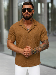 Camisa de hombre con manga corta marrón OZONEE O/B2256