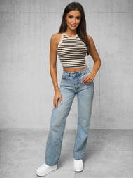 Camiseta sin mangas para mujer beige/negro OZONEE O/JK6557