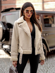 Chaqueta de cuero para mujer beige OZONEE JS/11Z8177