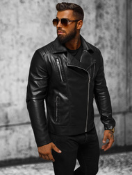 Chaqueta de cuero de hombre negra OZONEE JS/11Z8056