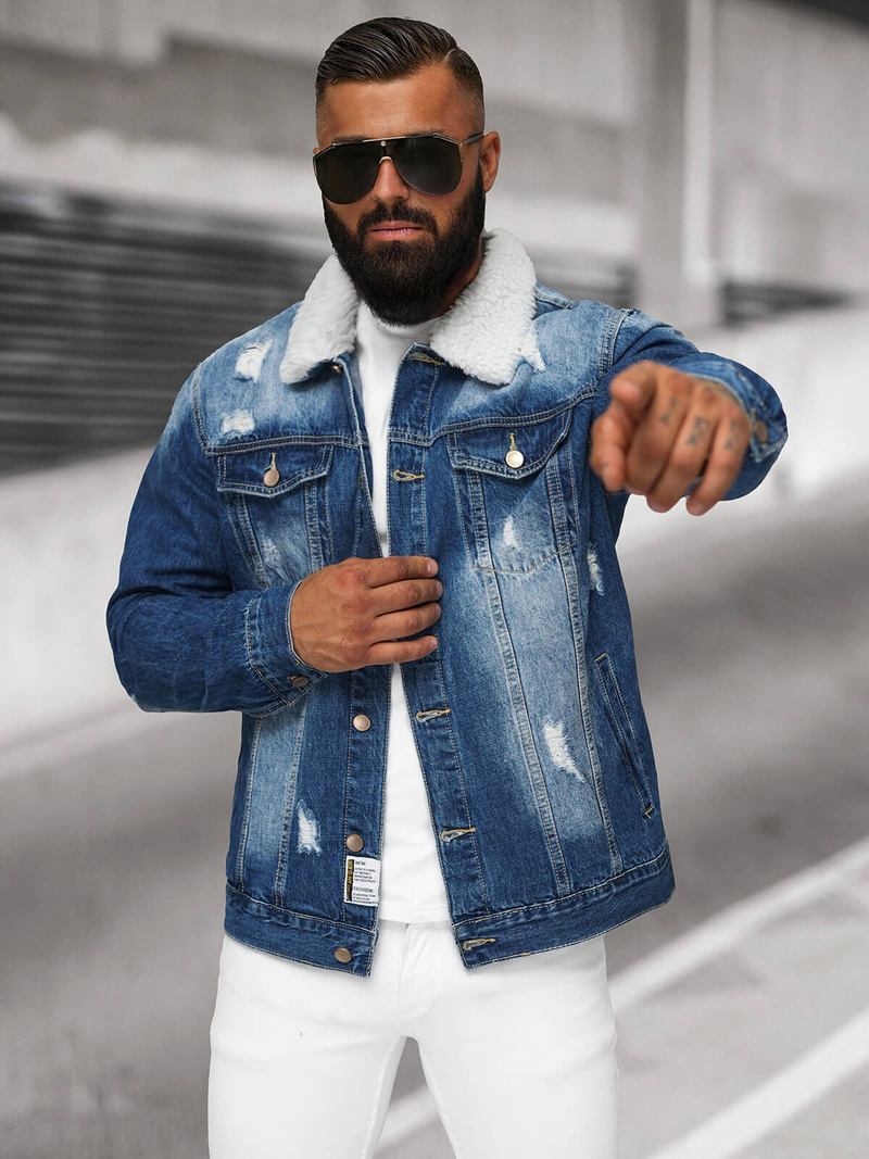 Chaqueta vaquera de hombre sherpa azul OZONEE NB/MJ502BZ