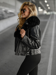 Chaqueta de cuero para mujer negra OZONEE JS/61M8508/392A