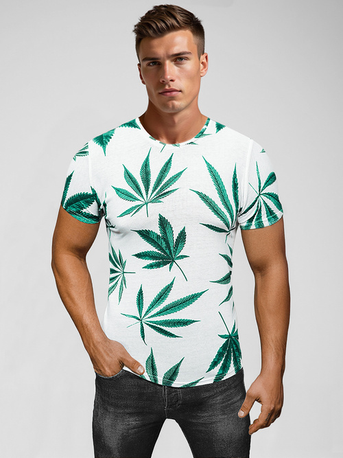 Camiseta de hombre de blanco-verde OZONEE O/BL54Z