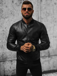 Chaqueta de cuero de hombre negra OZONEE JS/11Z8015