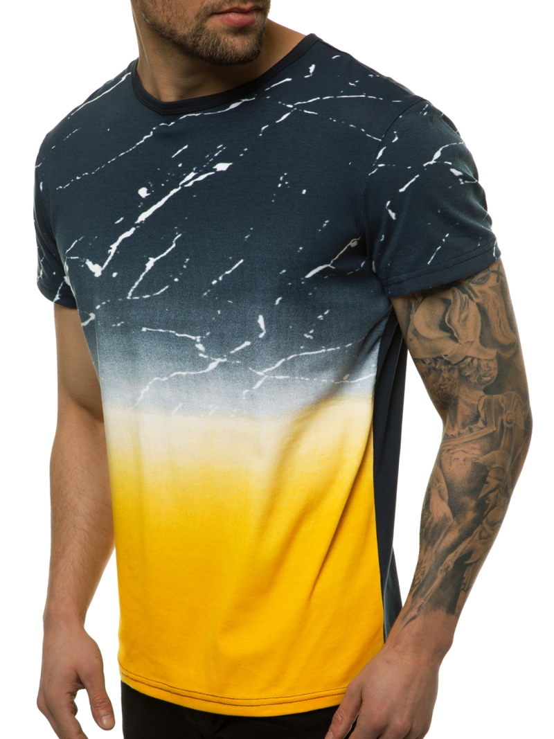Camiseta de hombre azul marino amarillo OZONEE JS/SS11119