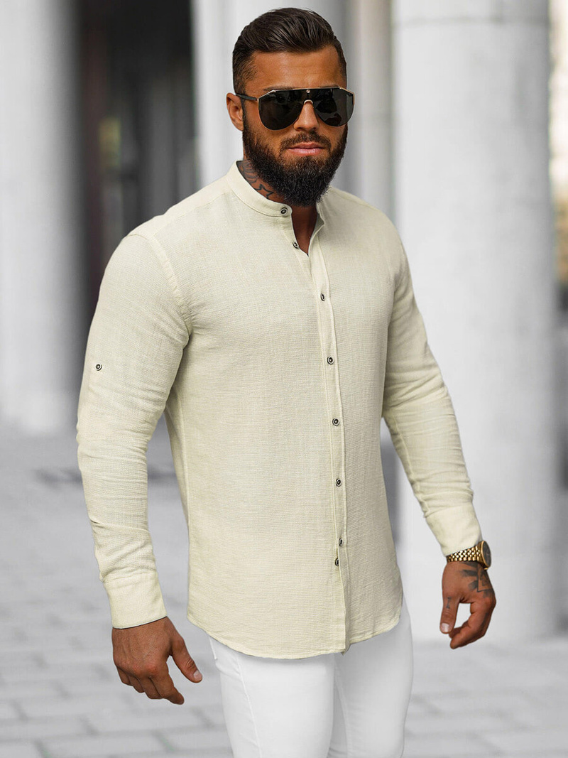 Camisa de hombre beige OZONEE O/V117